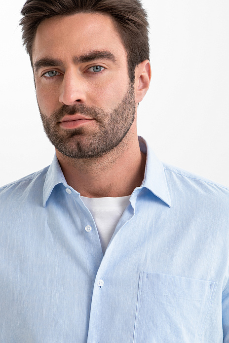 Сорочка с коротким рукавом изо льна и хлопка Getzner (Австрия), цвет Голубой светлый