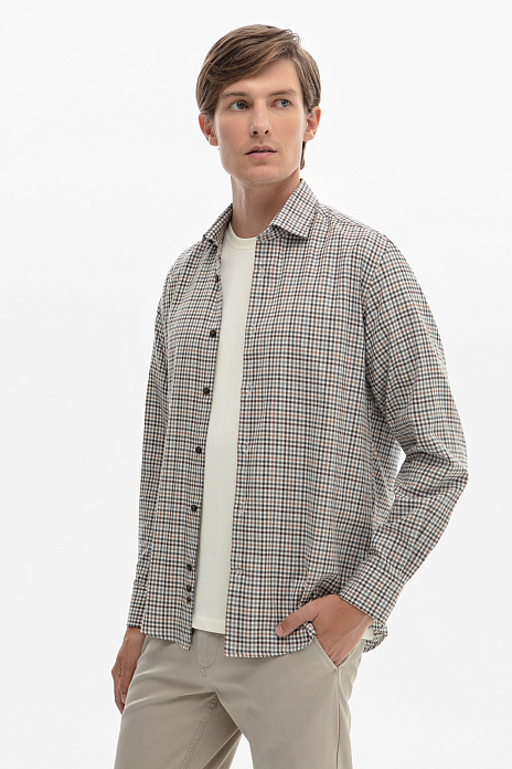 Фланелевая сорочка в клетку, цвет Коричневый