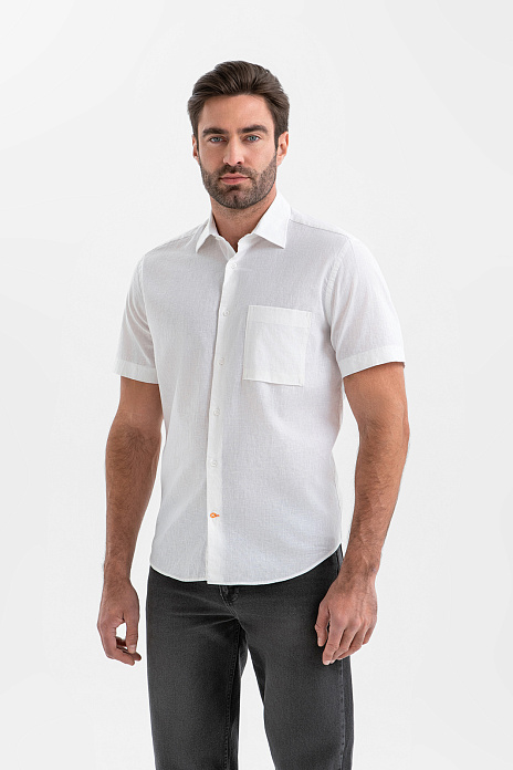 Сорочка с коротким рукавом изо льна и хлопка Carlo Bassetti (Италия), цвет Белый