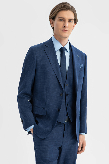 Пиджак из шерсти, хлопка и льна с водоотталкивающей обработкой, цвет Синий