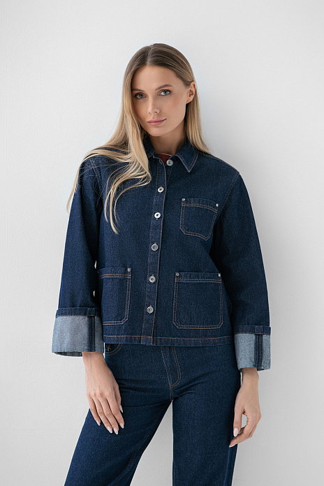 Джинсовая рубашка, цвет Синий темный