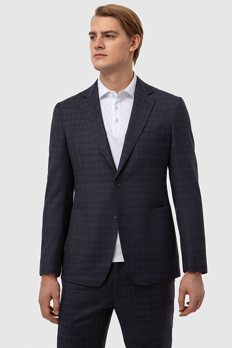 Костюм из шерсти в клетку с брюками на кулиске с водоотталкивающей обработкой, устойчивый к загрязнениям, цвет Синий