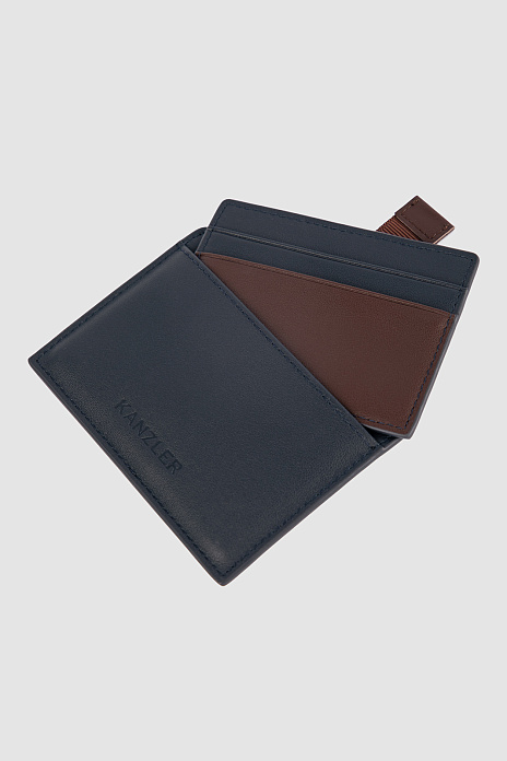 Визитница из натуральной кожи, цвет Синий темный