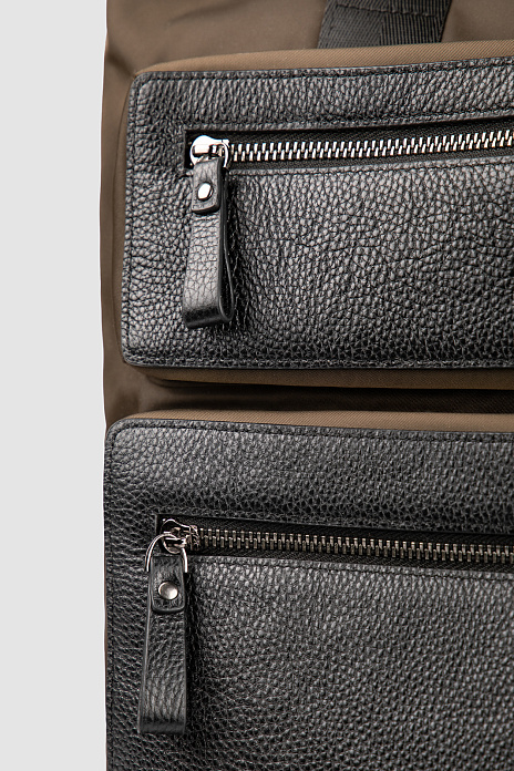 Рюкзак из натуральной кожи и текстиля, цвет Коричневый