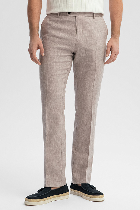 Брюки изо льна и хлопка, цвет Бежевый