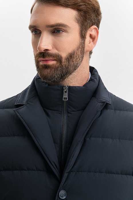Пуховик со съемной манишкой и водоотталкивающей обработкой, цвет Синий темный