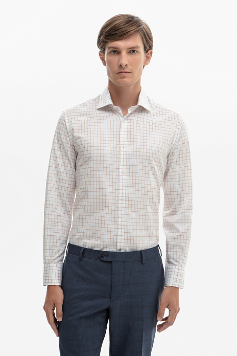 Сорочка из хлопка и лиоцелла в клетку с технологией легкой очистки, цвет Белый