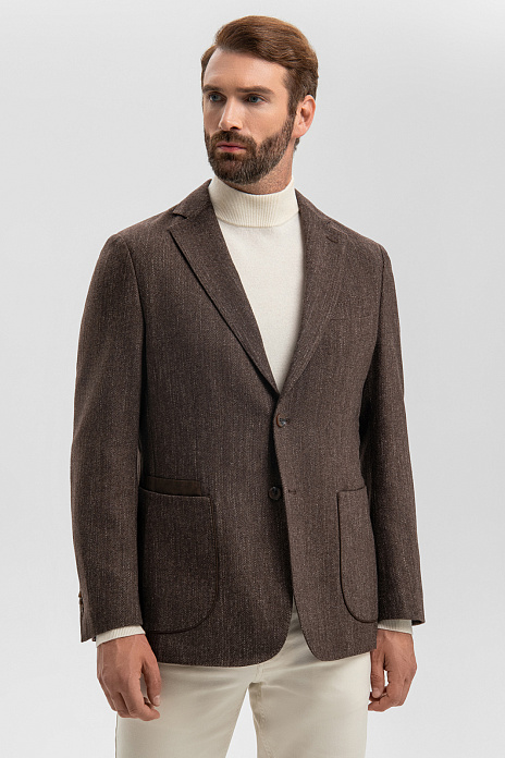 Пиджак из хлопка и шерсти с узором шеврон, цвет Коричневый