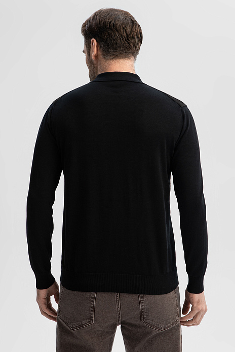 Поло из хлопка, шелка и льна с отделкой из алькантары, цвет Черный