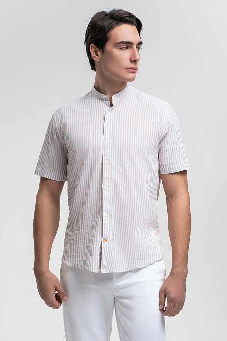 Сорочка с коротким рукавом из итальянской ткани Canclini, цвет Бежевый