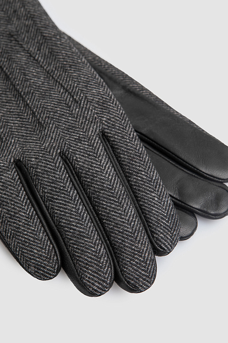 Перчатки из натуральной кожи и смесовой шерсти для сенсорных экранов, цвет Черный