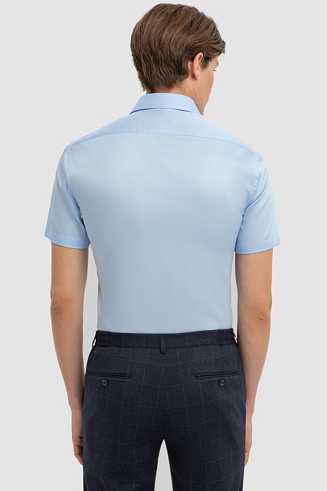 Хлопковая голубая сорочка с коротким рукавом, легкая в уходе, цвет Голубой